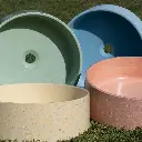 Bachas vintage circulares de concreto y marmol con terminación en terrazo